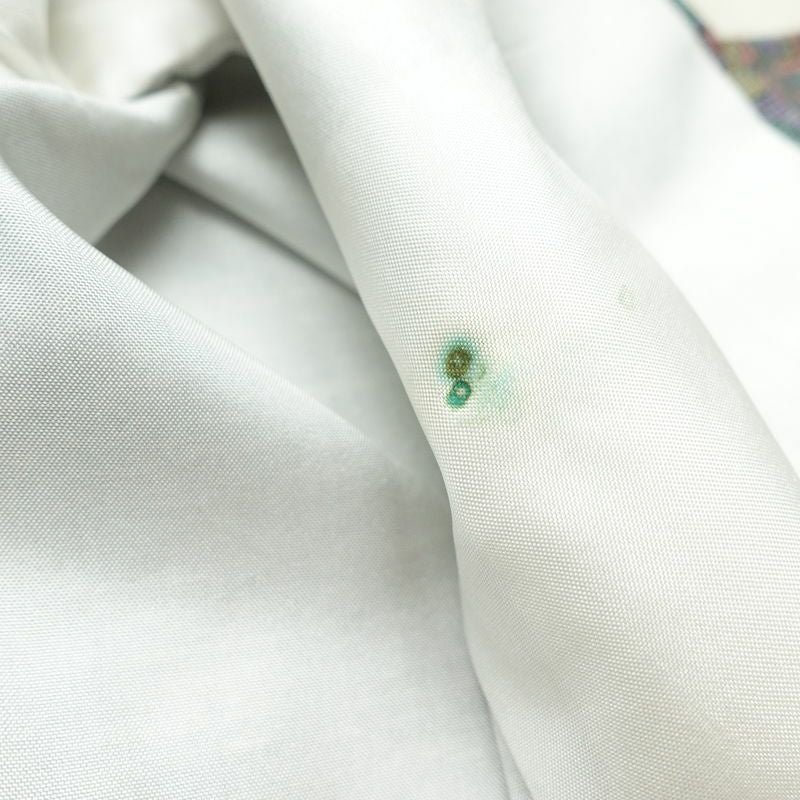 小紋 しつけ糸付き 紬地 正絹 木の葉・植物柄 袷仕立て 身丈159cm 裄丈65.5cm 着物 多色使い_画像20