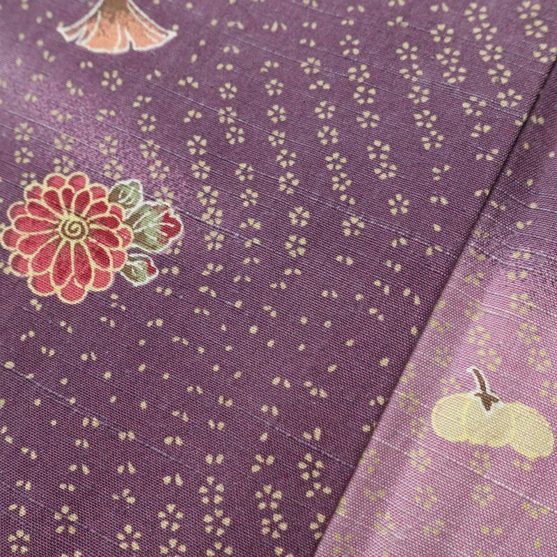 小紋 紬地 正絹 花柄 袷仕立て 身丈161.5cm 裄丈67cm 着物 紫・藤色_画像10