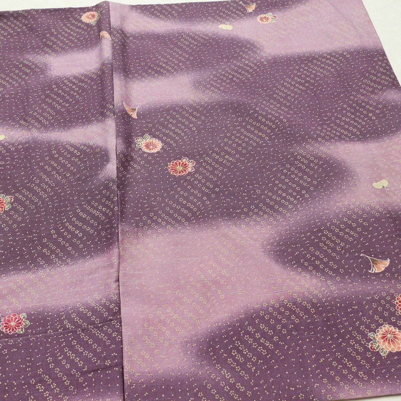 小紋 紬地 正絹 花柄 袷仕立て 身丈161.5cm 裄丈67cm 着物 紫・藤色_画像13