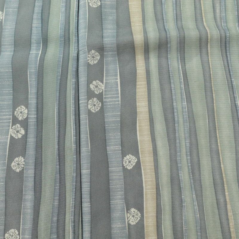 盛夏 小紋 夏用 正絹 縞柄・線柄 単衣仕立て 身丈165cm 裄丈65cm 一部しつけ糸付き 着物 緑・うぐいす色_画像6