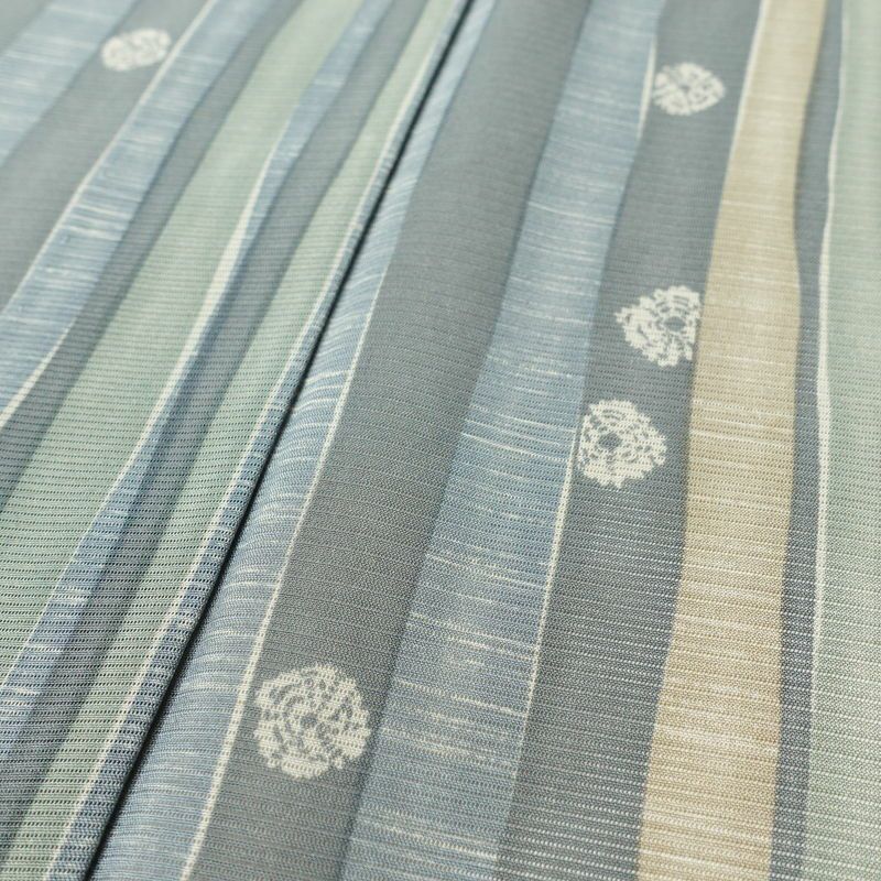 盛夏 小紋 夏用 正絹 縞柄・線柄 単衣仕立て 身丈165cm 裄丈65cm 一部しつけ糸付き 着物 緑・うぐいす色_画像8