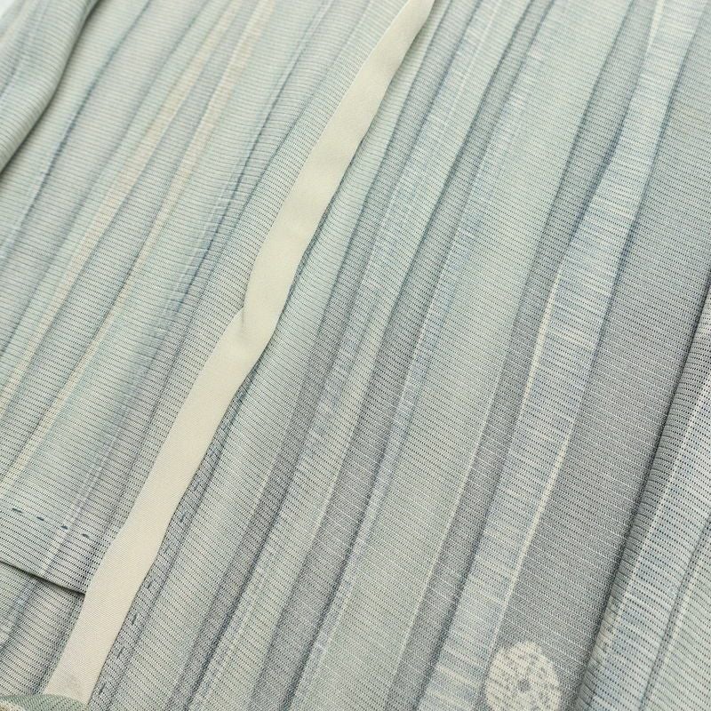 盛夏 小紋 夏用 正絹 縞柄・線柄 単衣仕立て 身丈165cm 裄丈65cm 一部しつけ糸付き 着物 緑・うぐいす色_画像17