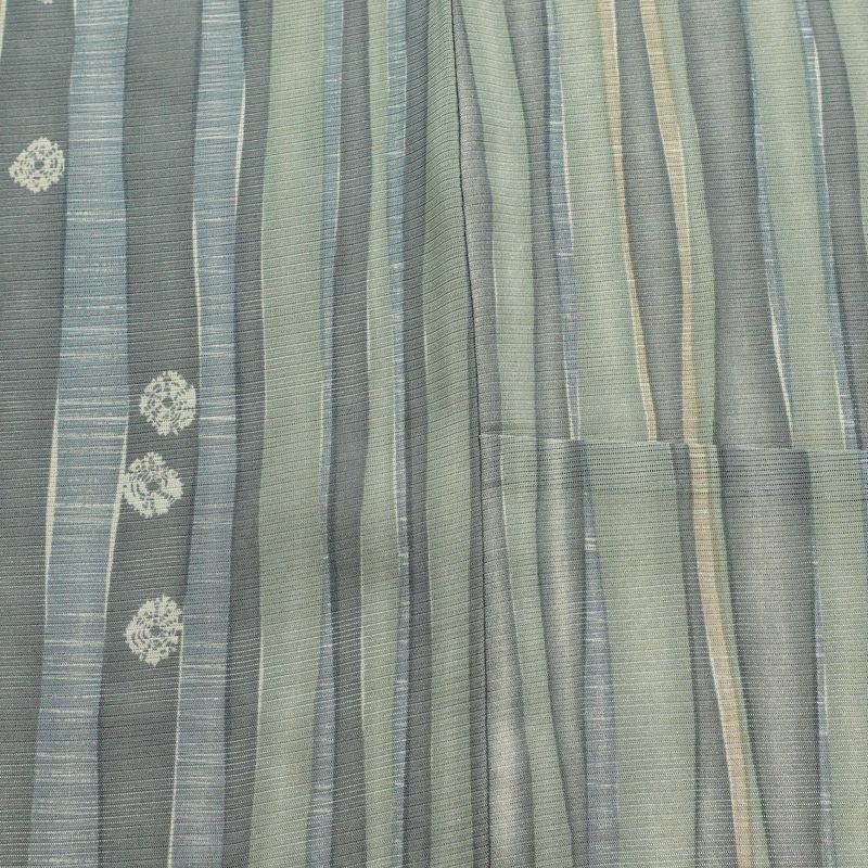 盛夏 小紋 夏用 正絹 縞柄・線柄 単衣仕立て 身丈165cm 裄丈65cm 一部しつけ糸付き 着物 緑・うぐいす色_画像19