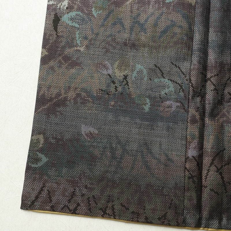 大島紬 証紙なし 正絹 木の葉・植物柄 袷仕立て 身丈155cm 裄丈64cm 着物 多色使い_画像12