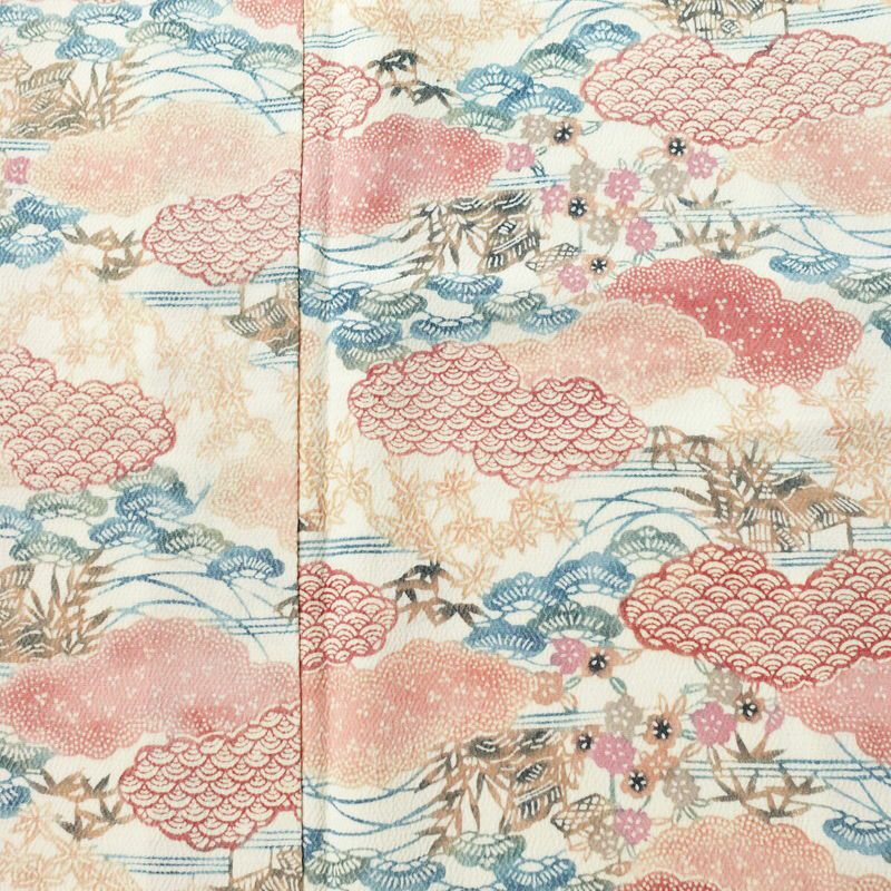 小紋 縮緬 正絹 古典柄 袷仕立て 身丈154cm 裄丈66.5cm 着物 クリーム_画像6