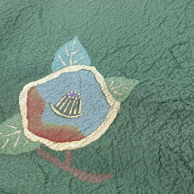 小紋 正絹 花柄 袷仕立て 身丈157cm 裄丈67cm 箔 着物 緑・うぐいす色_画像7