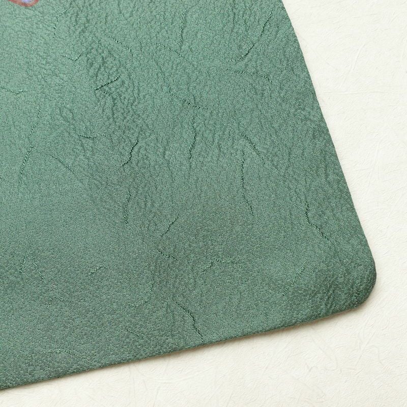 小紋 正絹 花柄 袷仕立て 身丈157cm 裄丈67cm 箔 着物 緑・うぐいす色_画像13