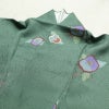 小紋 正絹 花柄 袷仕立て 身丈157cm 裄丈67cm 箔 着物 緑・うぐいす色_画像14
