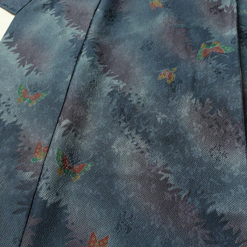 小紋 丹後ちりめん 正絹 蝶・昆虫柄 袷仕立て 身丈156cm 裄丈66cm 着物 青・紺_画像5