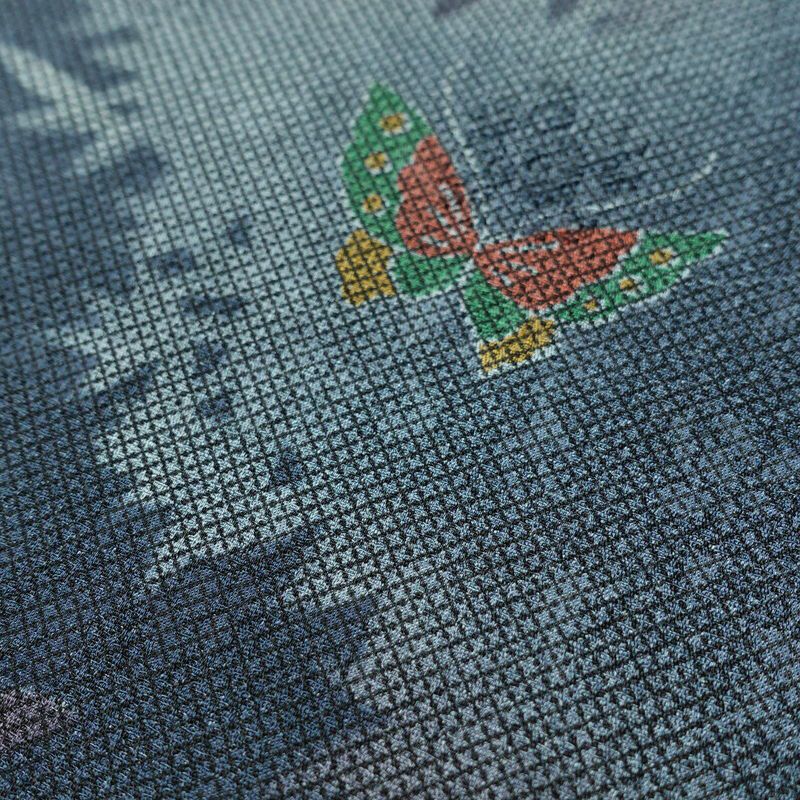 小紋 丹後ちりめん 正絹 蝶・昆虫柄 袷仕立て 身丈156cm 裄丈66cm 着物 青・紺_画像9