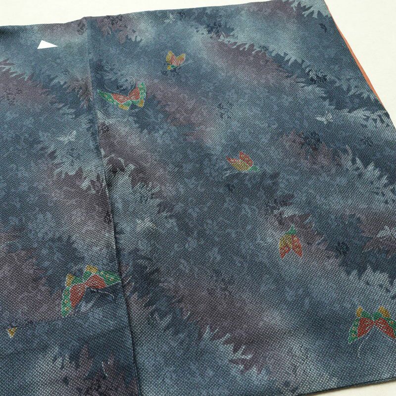 小紋 丹後ちりめん 正絹 蝶・昆虫柄 袷仕立て 身丈156cm 裄丈66cm 着物 青・紺_画像11