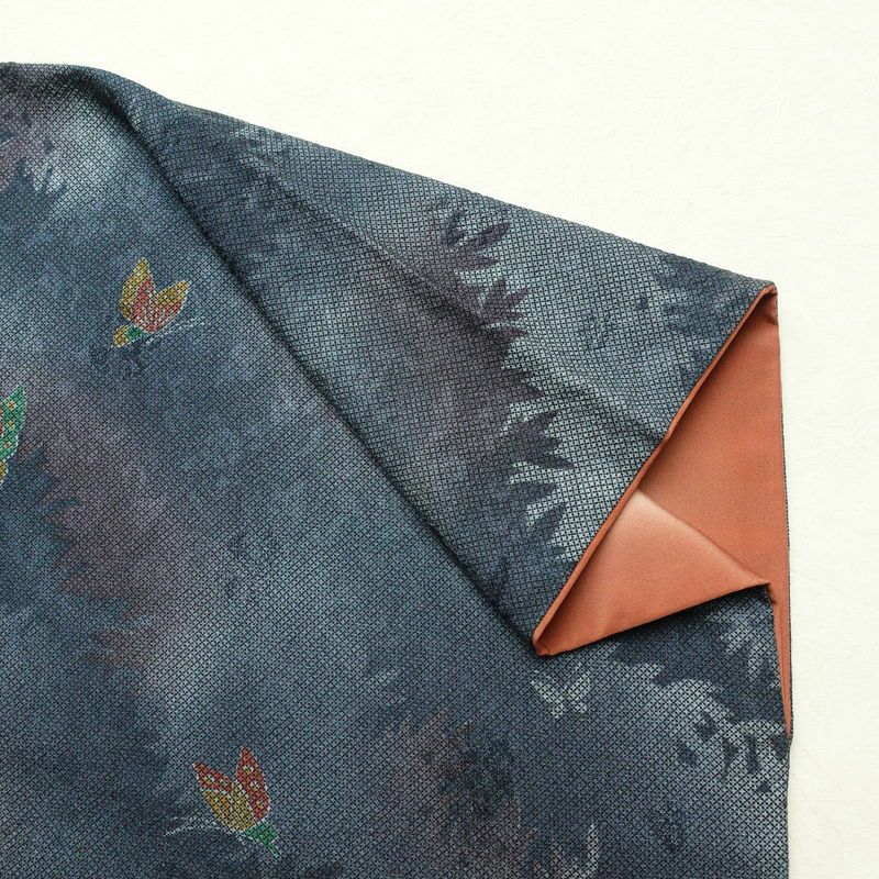 小紋 丹後ちりめん 正絹 蝶・昆虫柄 袷仕立て 身丈156cm 裄丈66cm 着物 青・紺_画像13