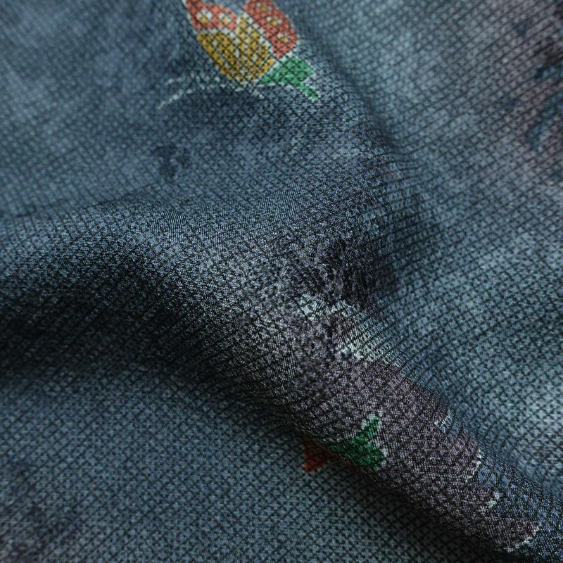 小紋 丹後ちりめん 正絹 蝶・昆虫柄 袷仕立て 身丈156cm 裄丈66cm 着物 青・紺_画像21