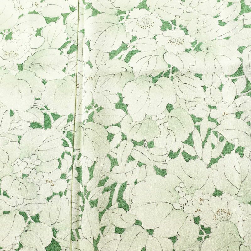 単衣 小紋 良品 正絹 花柄 単衣仕立て 身丈145.5cm 裄丈63cm 着物 緑・うぐいす色_画像6