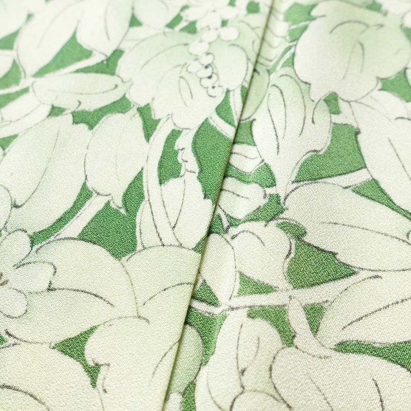 単衣 小紋 良品 正絹 花柄 単衣仕立て 身丈145.5cm 裄丈63cm 着物 緑・うぐいす色_画像9