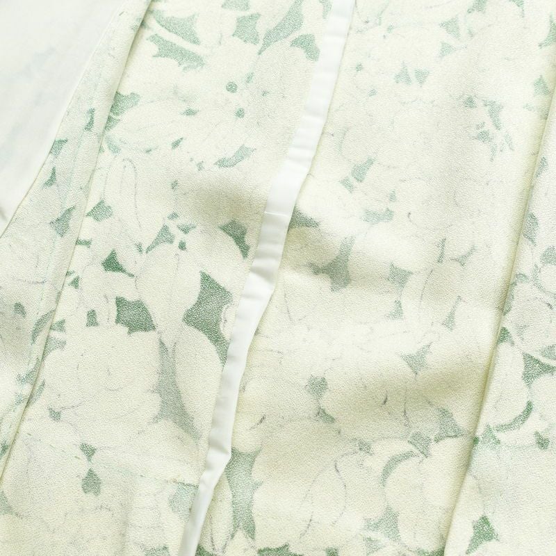 単衣 小紋 良品 正絹 花柄 単衣仕立て 身丈145.5cm 裄丈63cm 着物 緑・うぐいす色_画像18