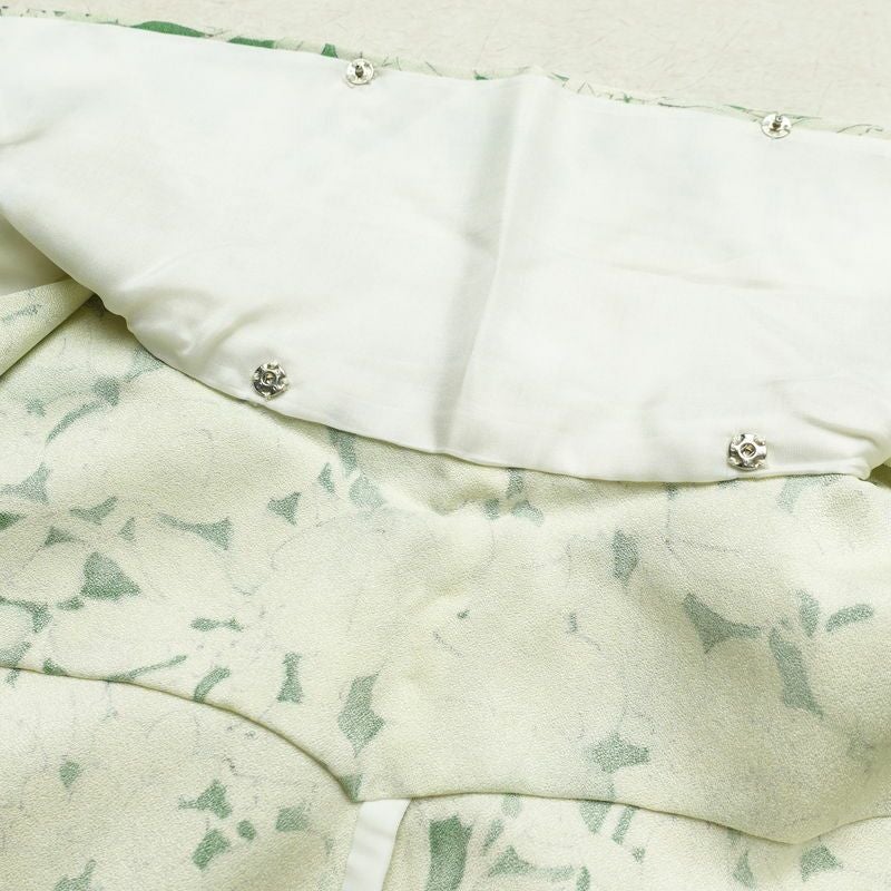 単衣 小紋 良品 正絹 花柄 単衣仕立て 身丈145.5cm 裄丈63cm 着物 緑・うぐいす色_画像19