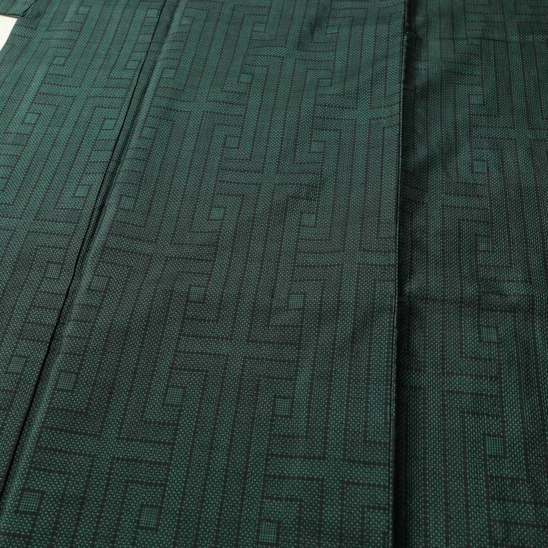 大島紬 正絹 幾何学柄・抽象柄 袷仕立て 身丈162cm 裄丈65.5cm 着物 緑・うぐいす色_画像8