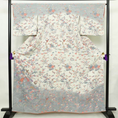 訪問着 縮緬 正絹 花柄 袷仕立て 身丈161cm 裄丈66.5cm フォーマル 着物 多色使い