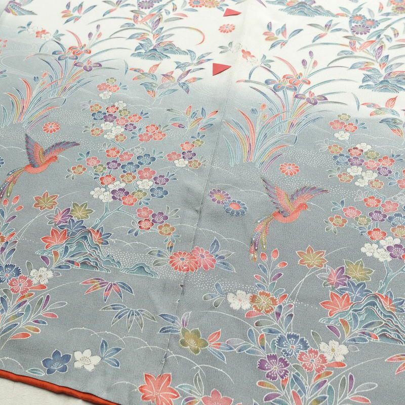 訪問着 縮緬 正絹 花柄 袷仕立て 身丈161cm 裄丈66.5cm フォーマル 着物 多色使い_画像13