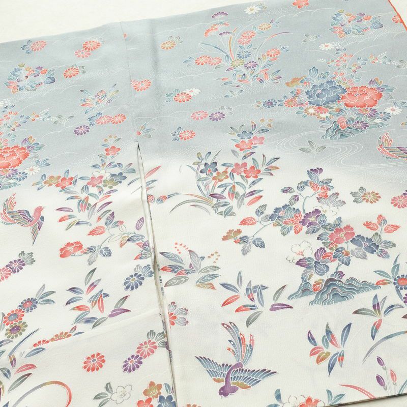 訪問着 縮緬 正絹 花柄 袷仕立て 身丈161cm 裄丈66.5cm フォーマル 着物 多色使い_画像15