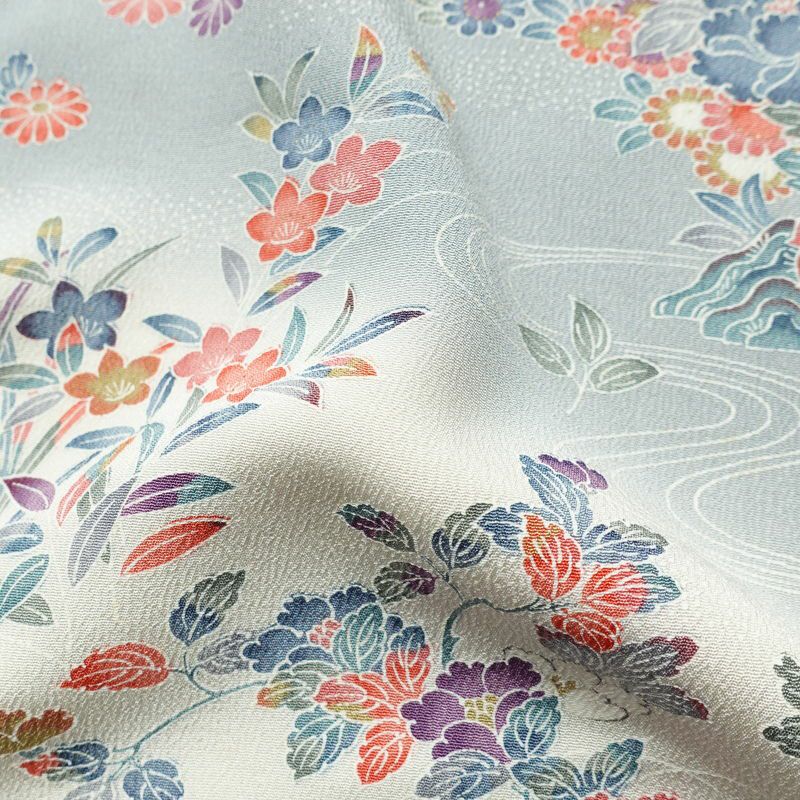 訪問着 縮緬 正絹 花柄 袷仕立て 身丈161cm 裄丈66.5cm フォーマル 着物 多色使い_画像21