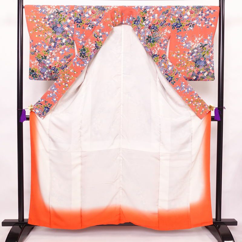 小紋 正絹 花柄 袷仕立て 身丈160cm 裄丈66.5cm 着物 ピンク_画像3