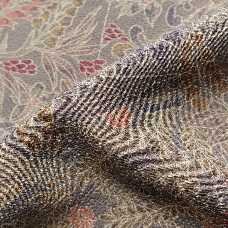 小紋 良品 丹後ちりめん 縮緬 正絹 木の葉・植物柄 袷仕立て 身丈152.5cm 裄丈64.5cm 着物 紫・藤色_画像20