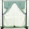 小紋 しつけ糸付き 縮緬 正絹 幾何学柄・抽象柄 袷仕立て 身丈158cm 裄丈64cm 着物 緑・うぐいす色_画像3