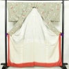 小紋 縮緬 正絹 花柄 袷仕立て 身丈163cm 裄丈67cm 箔 着物 緑・うぐいす色_画像3