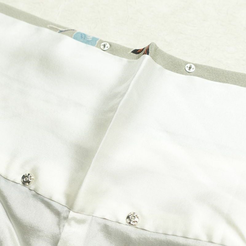 小紋 縮緬 正絹 花柄 袷仕立て 身丈163cm 裄丈67cm 箔 着物 緑・うぐいす色_画像19