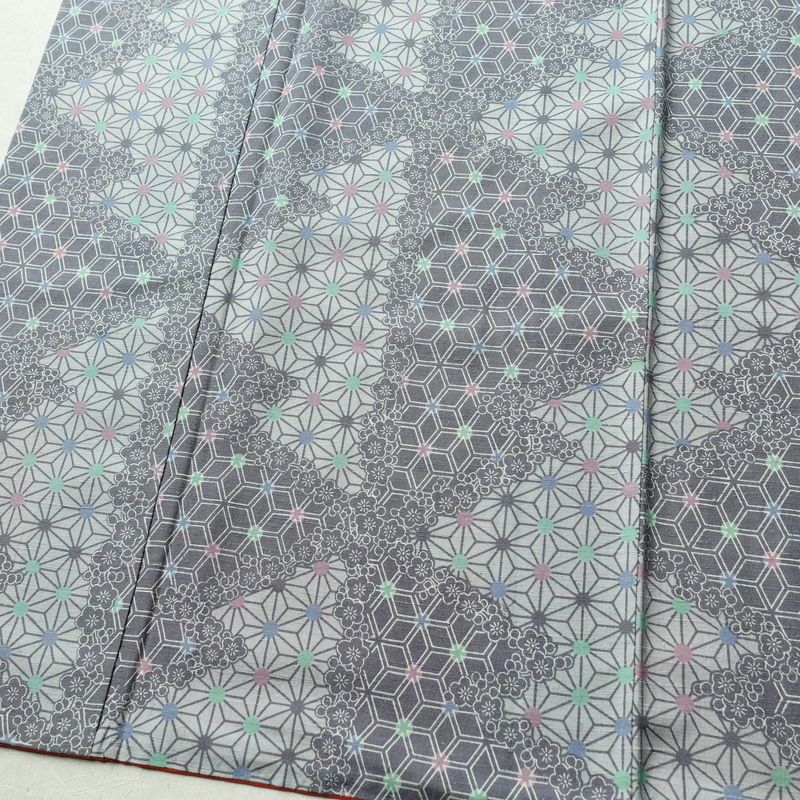 小紋 正絹 紬地 麻の葉柄 袷仕立て 身丈166cm 裄丈66.5cm 着物 青・紺_画像4