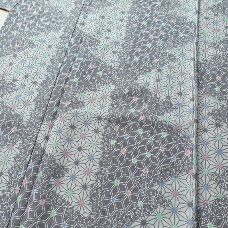 小紋 正絹 紬地 麻の葉柄 袷仕立て 身丈166cm 裄丈66.5cm 着物 青・紺_画像5