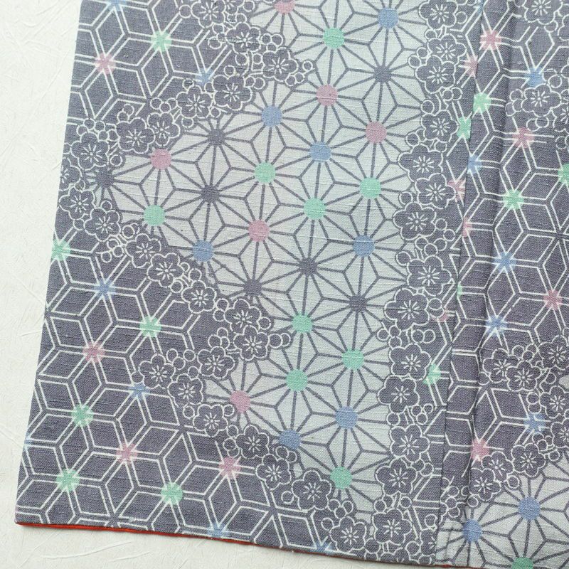 小紋 正絹 紬地 麻の葉柄 袷仕立て 身丈166cm 裄丈66.5cm 着物 青・紺_画像11