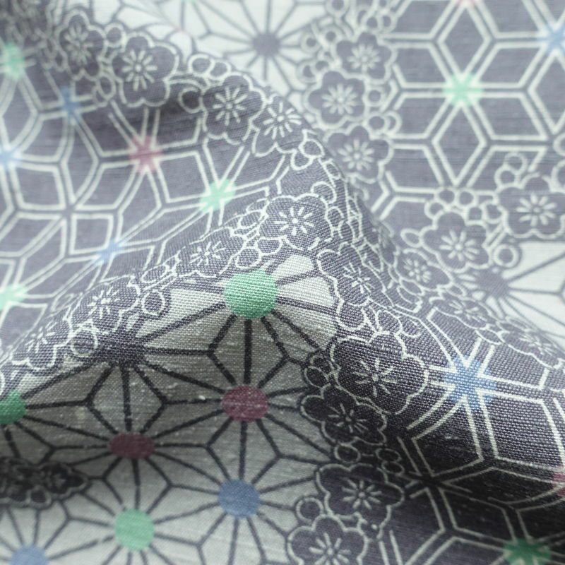 小紋 正絹 紬地 麻の葉柄 袷仕立て 身丈166cm 裄丈66.5cm 着物 青・紺_画像21