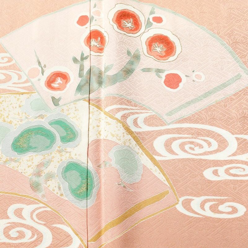 色留袖 三つ紋付き 正絹 花柄 袷仕立て 身丈166cm 裄丈69cm 箔 刺繍 共八掛 金彩 フォーマル 着物 ピンク_画像5