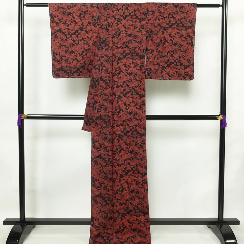 小紋 しつけ糸付き 正絹 花柄 袷仕立て 身丈167cm 裄丈67.5cm 着物 黒_画像2