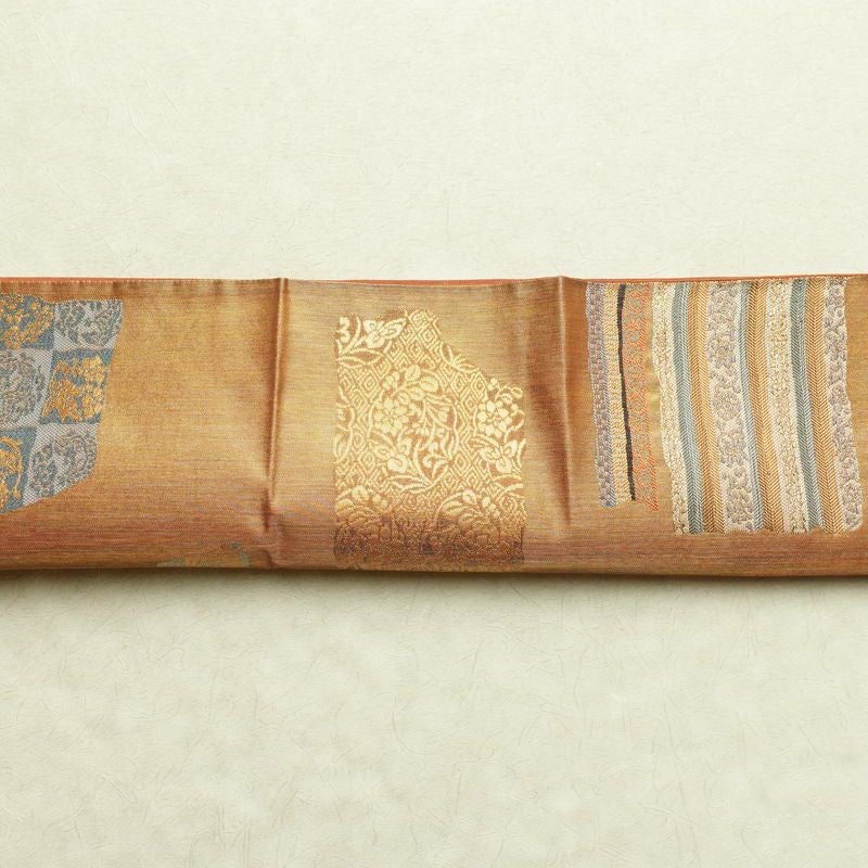 袋帯 利久名物裂 六通柄 良品 フォーマル用 正絹 幾何学柄・抽象柄 箔 金糸 帯 橙_画像14