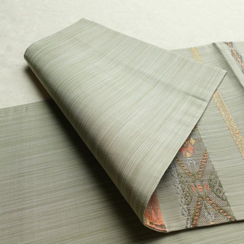袋帯 六通柄 美品 一般用 正絹 縞柄・線柄 帯 緑・うぐいす色_画像9