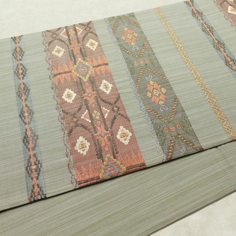 袋帯 六通柄 美品 一般用 正絹 縞柄・線柄 帯 緑・うぐいす色_画像11