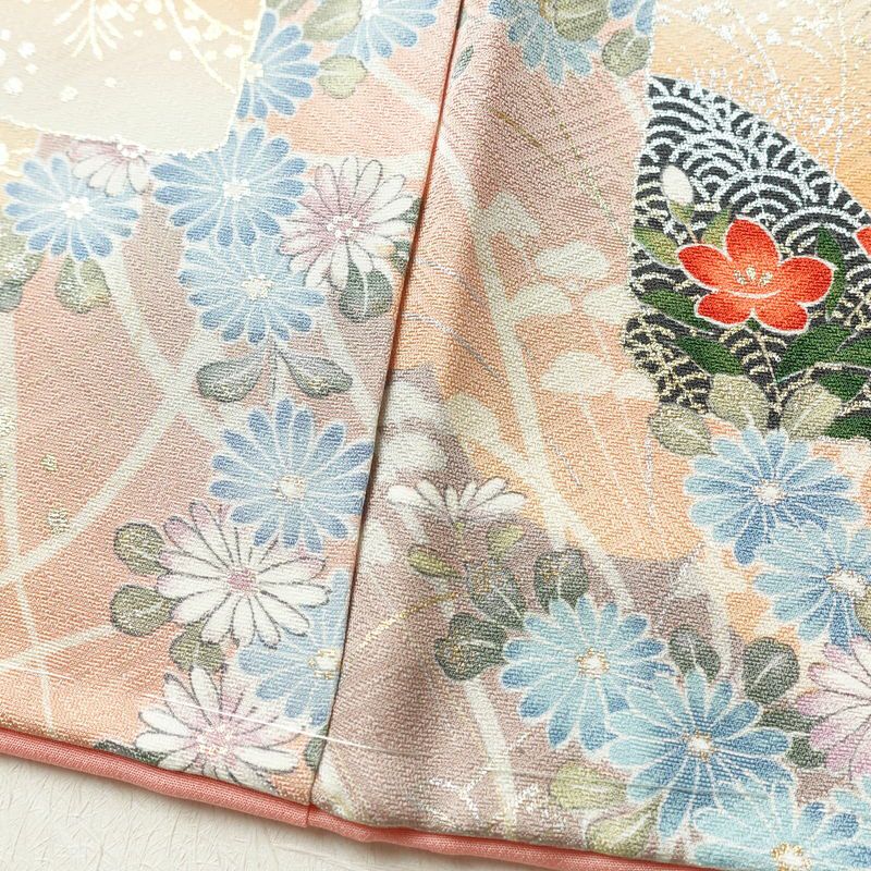 小紋 美品 元禄絵巻 しつけ糸付き 丹後ちりめん 正絹 花柄 袷仕立て 身丈167.5cm 裄丈65.5cm 箔 着物 多色使い_画像13