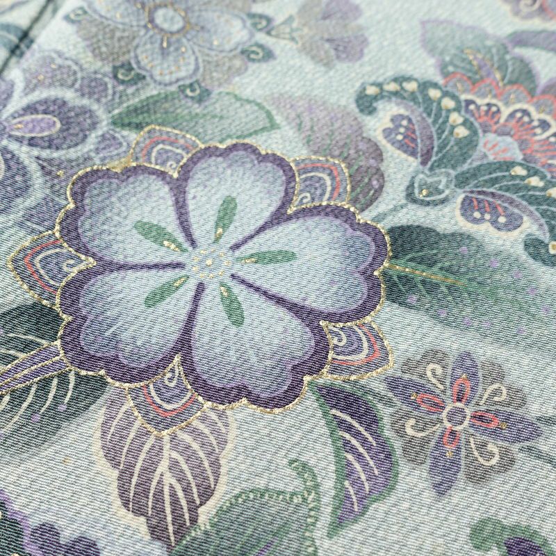 訪問着 縮緬 正絹 花柄 袷仕立て 身丈151.5cm 裄丈65cm 箔 金彩 フォーマル 着物 青・紺_画像7