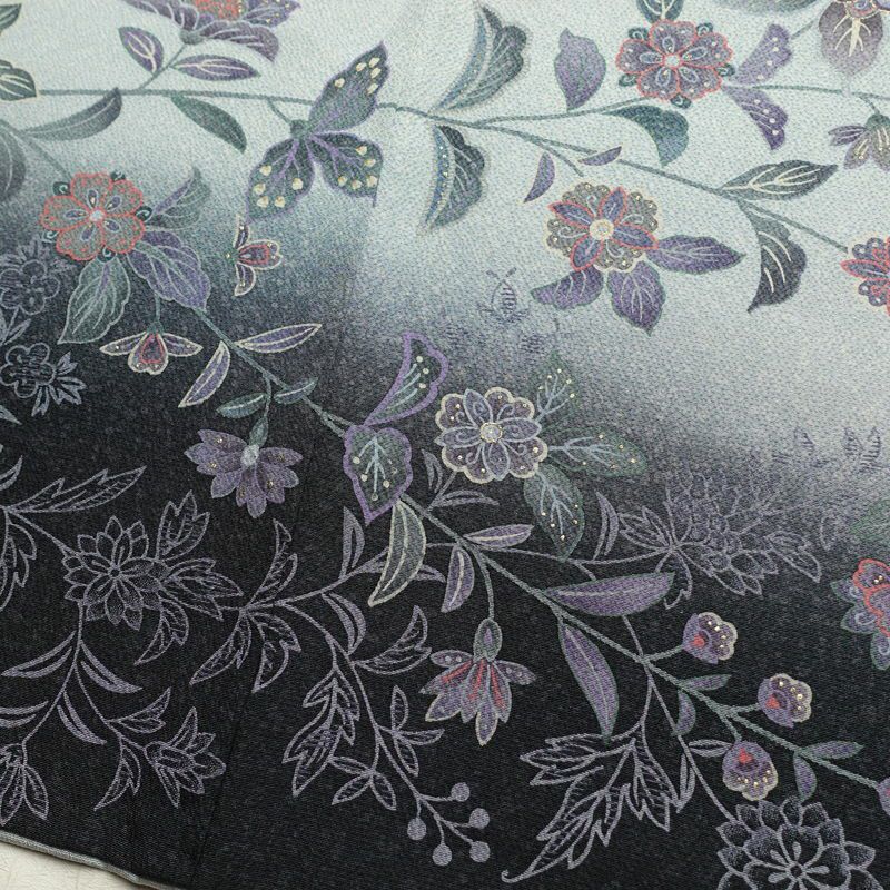 訪問着 縮緬 正絹 花柄 袷仕立て 身丈151.5cm 裄丈65cm 箔 金彩 フォーマル 着物 青・紺_画像11