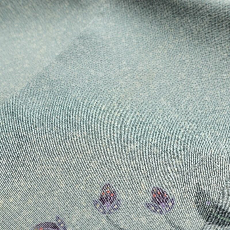 訪問着 縮緬 正絹 花柄 袷仕立て 身丈151.5cm 裄丈65cm 箔 金彩 フォーマル 着物 青・紺_画像16