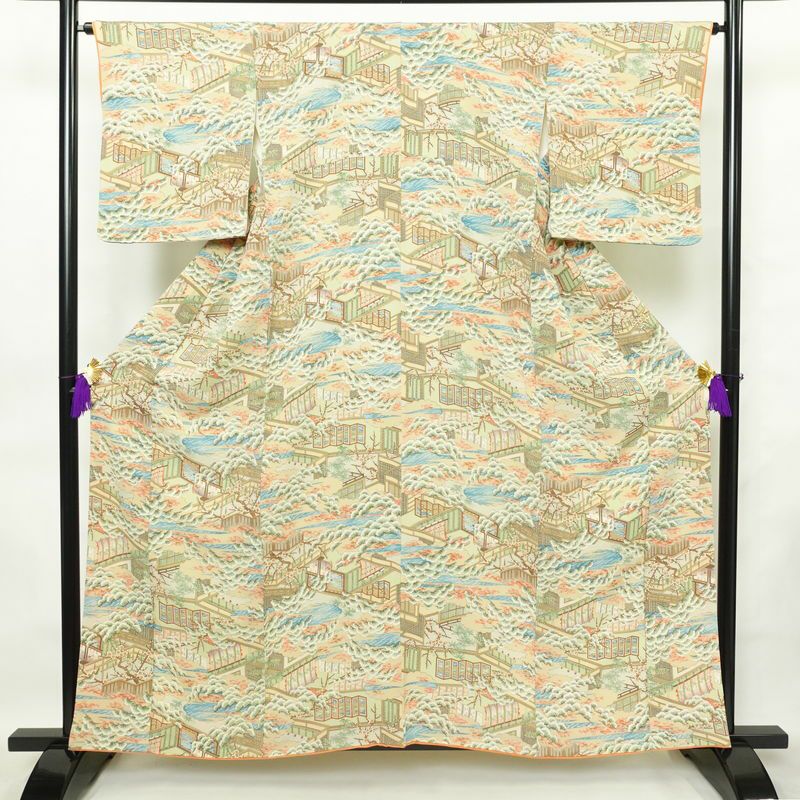 小紋 良品 しつけ糸付き 正絹 古典柄 身丈158cm 裄丈64cm 袷仕立て