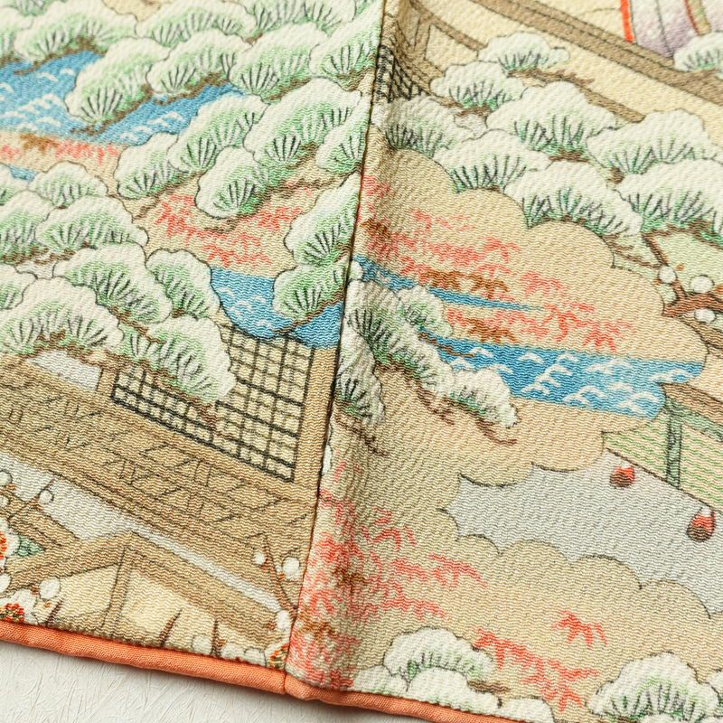 小紋 縮緬 正絹 風景柄 袷仕立て 身丈158.5cm 裄丈65.5cm 着物 多色使い_画像12