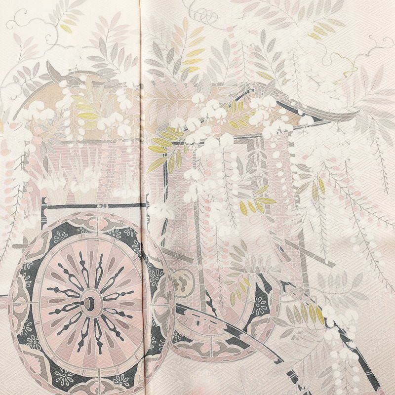 付け下げ 良品 綸子 一つ紋付き 正絹 木の葉・植物柄 袷仕立て 身丈161.5cm 裄丈65cm フォーマル 着物 ピンク_画像6