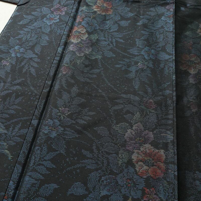 大島紬 良品 アンサンブル しつけ糸付き セット品 正絹 花柄 袷仕立て 身丈170cm 裄丈66cm 着物 青・紺_画像7