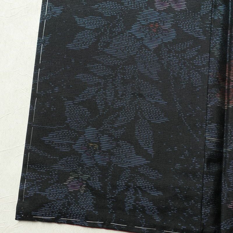 大島紬 良品 アンサンブル しつけ糸付き セット品 正絹 花柄 袷仕立て 身丈170cm 裄丈66cm 着物 青・紺_画像11