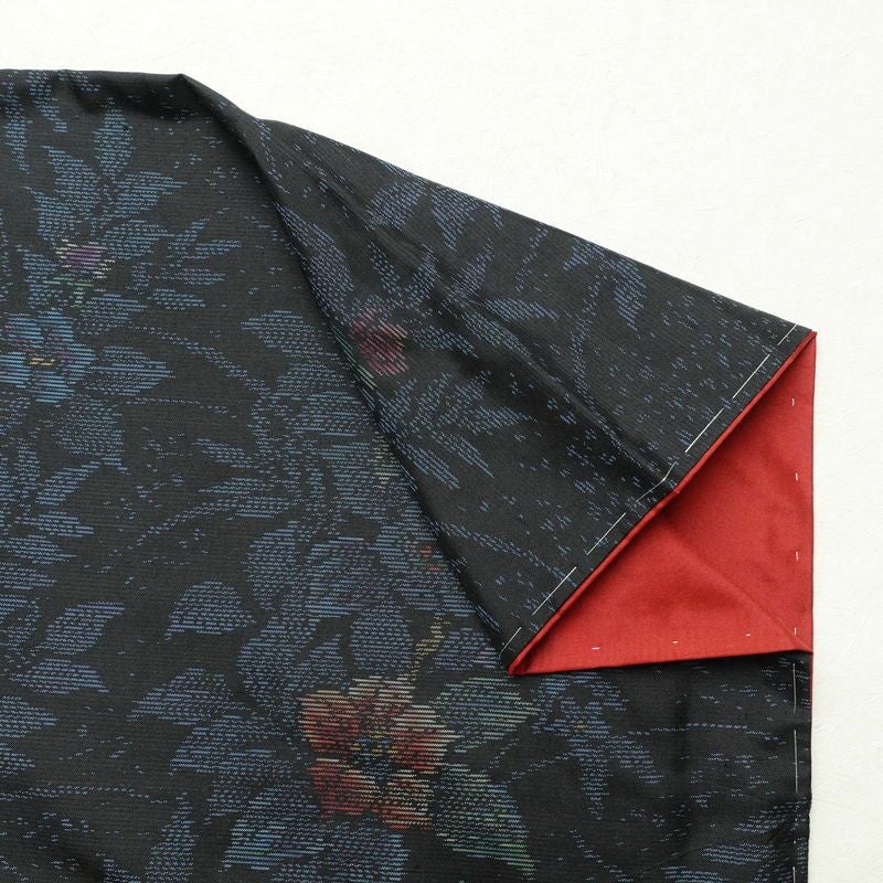 大島紬 良品 アンサンブル しつけ糸付き セット品 正絹 花柄 袷仕立て 身丈170cm 裄丈66cm 着物 青・紺_画像13